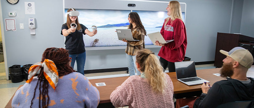 Students using virtual reality tools in a classroom