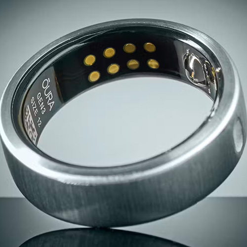 Close-up view of "smart" ring device.